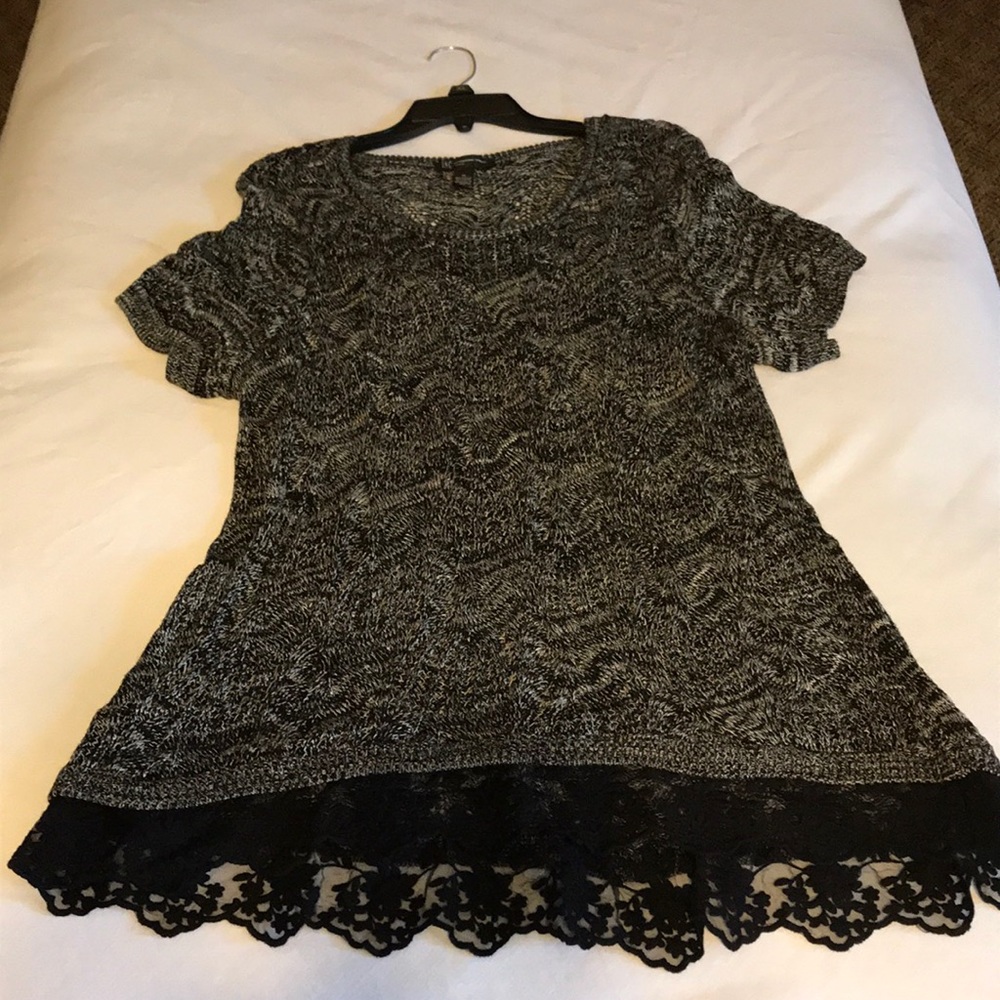 INC Black and White Short Sleeve Sweater